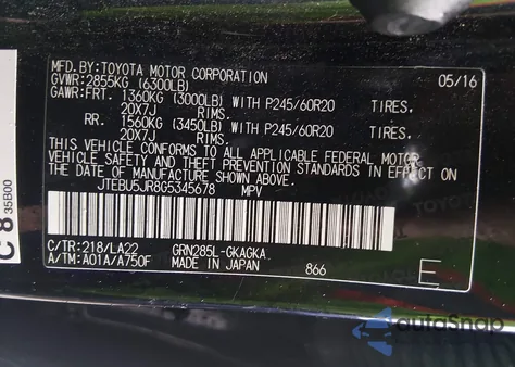 2016 Toyota 4Runner Limited from USA, damaged, VIN JTEBU5JR8G5345678